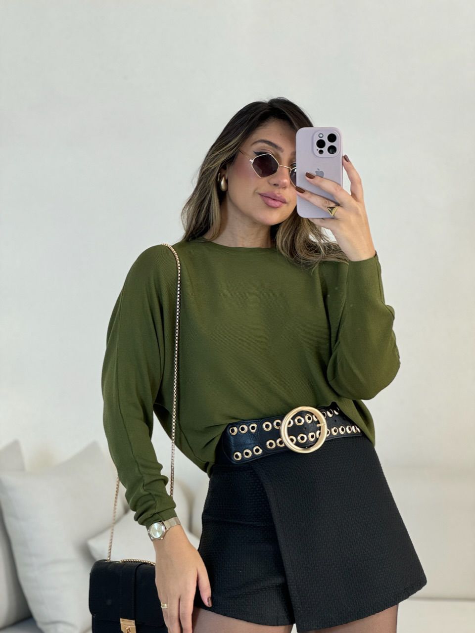 BLUSA CÁTIA MANGA LONGA VERDE OLIVA - 0053650008 - CAROLLA FERRARO