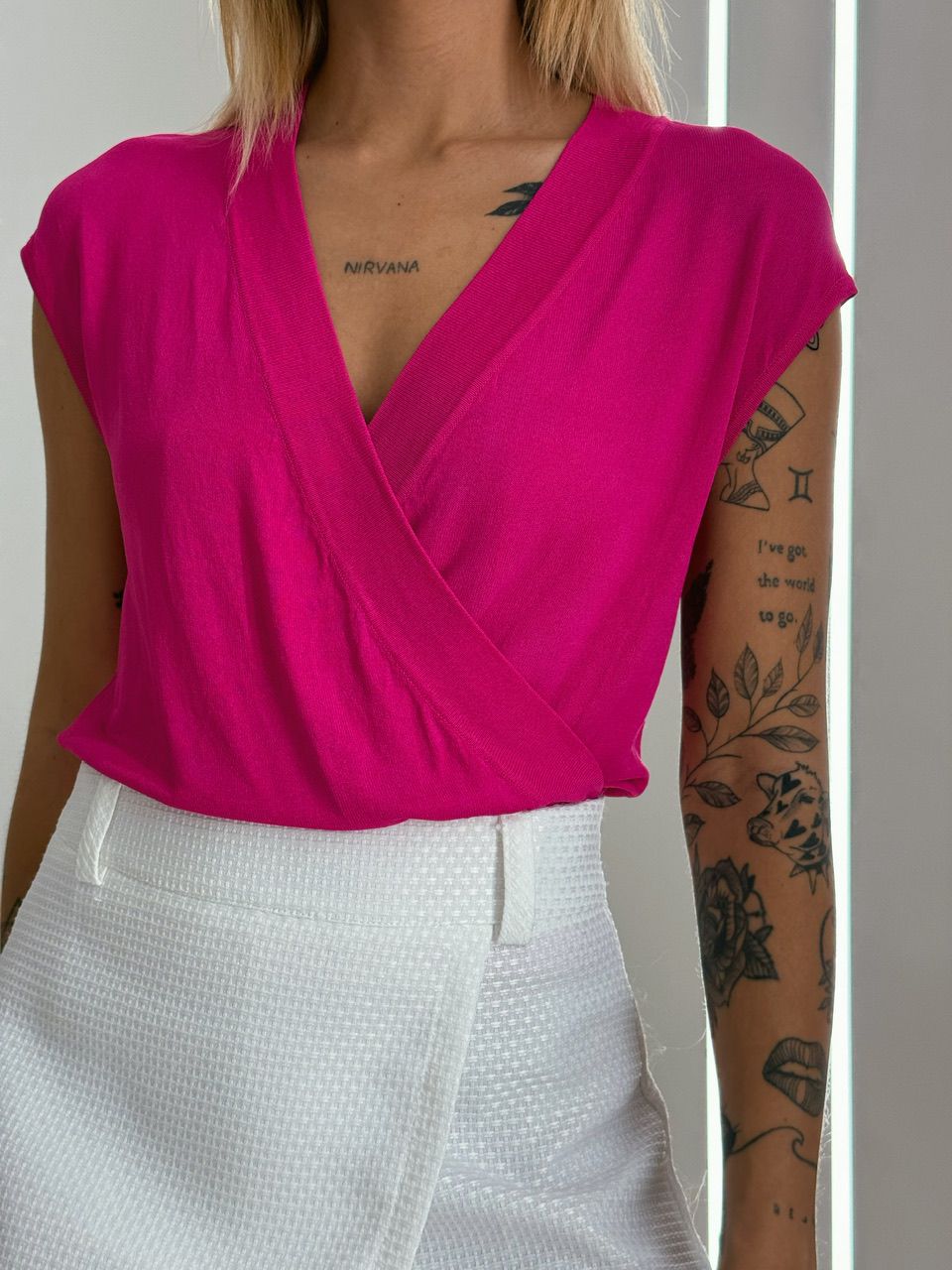 BLUSA TRESPASSADA TRICOZINHO PINK