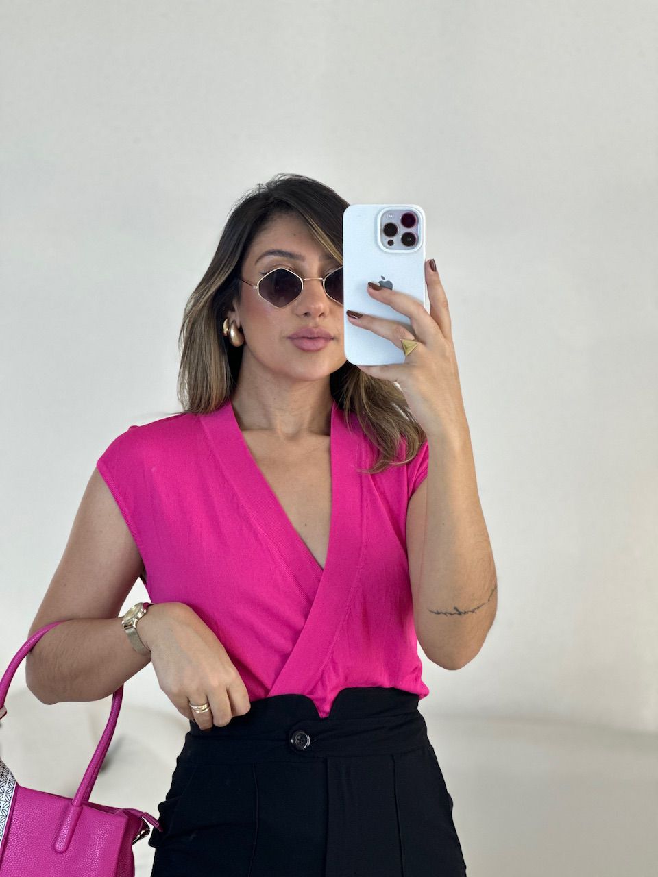 BLUSA TRESPASSADA TRICOZINHO PINK - 0053660037 - CAROLLA FERRARO