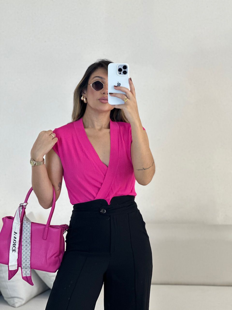 BLUSA TRESPASSADA TRICOZINHO PINK