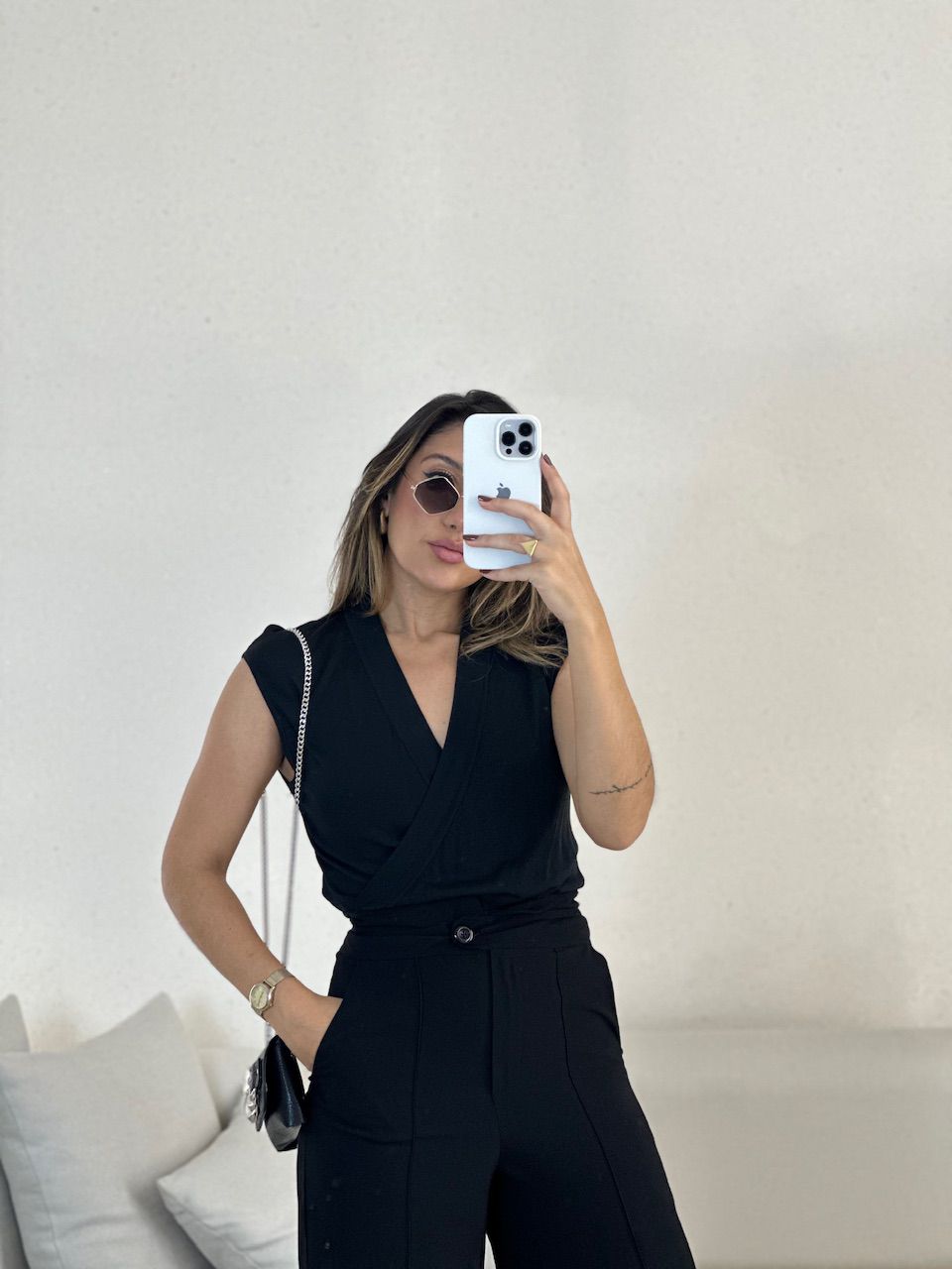 BLUSA TRESPASSADA TRICOZINHO PRETO