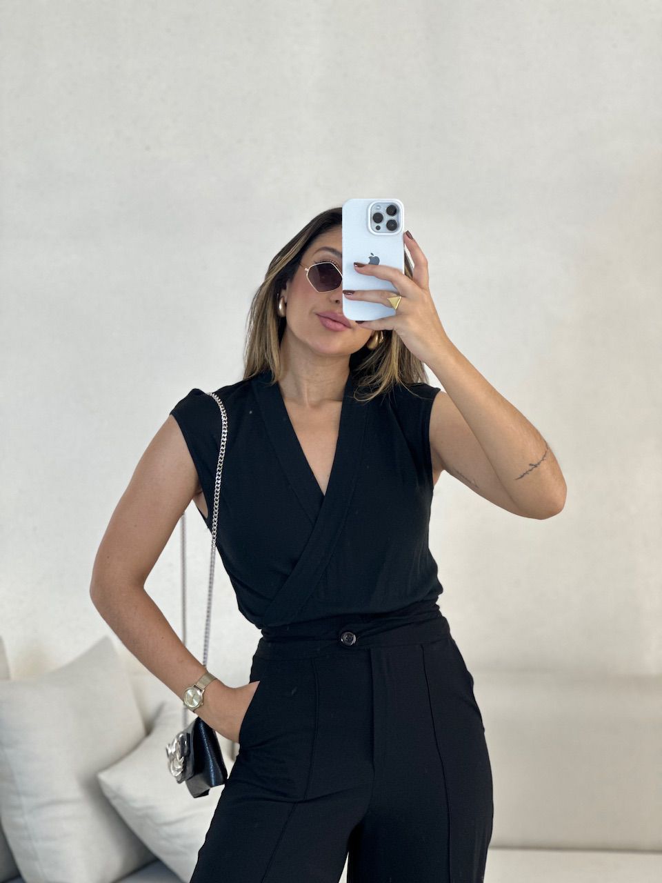 BLUSA TRESPASSADA TRICOZINHO PRETO