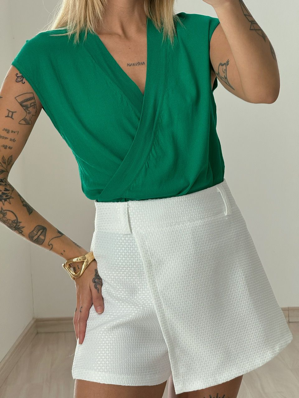 BLUSA TRESPASSADA TRICOZINHO VERDE
