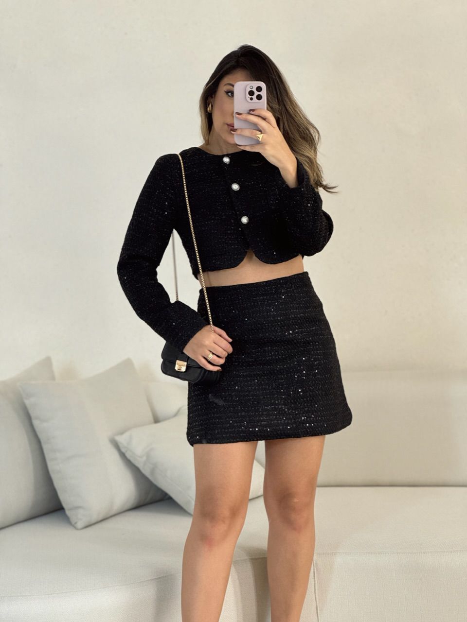 CONJUNTO DANIELA MINI PAETÊ PRETO