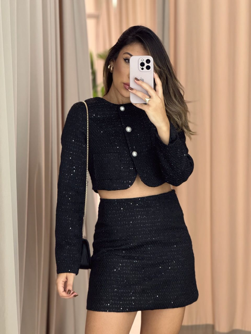 CONJUNTO DANIELA MINI PAETÊ PRETO