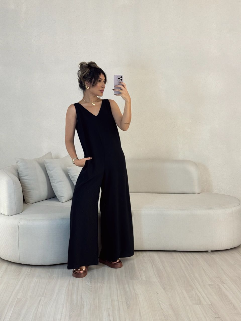 MACACÃO BRENDA PANTALONA PRETO
