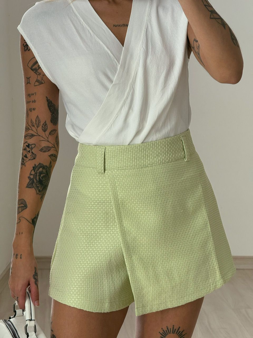 SHORT SAIA ALICE TWEED PISTACHE
