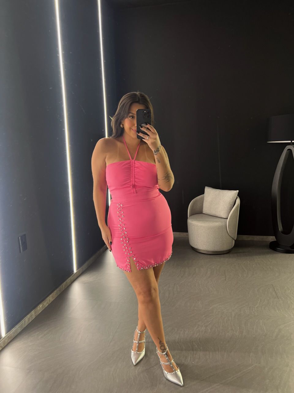 VESTIDO CRISTAL FRENTE ÚNICA ROSA