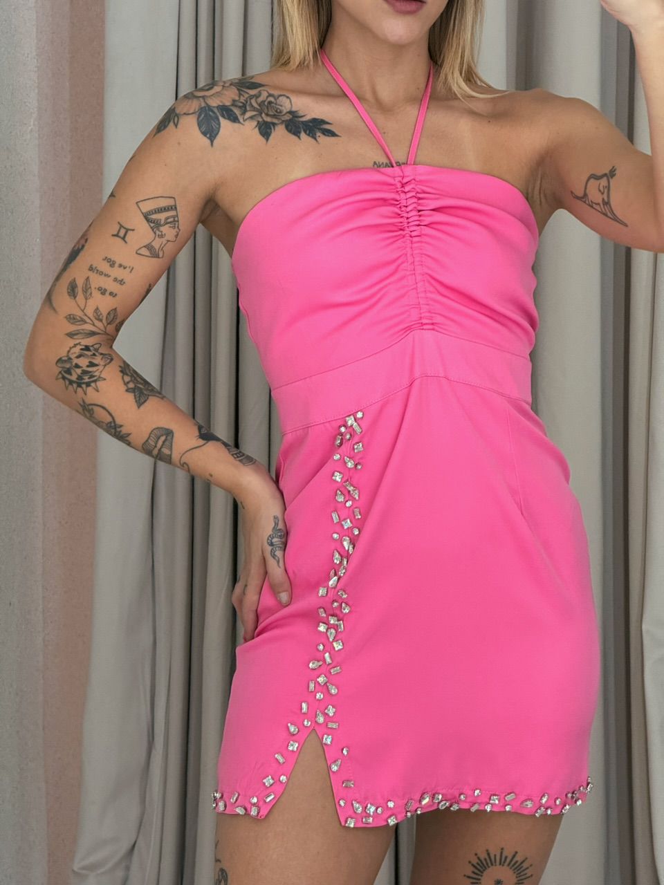VESTIDO CRISTAL FRENTE ÚNICA ROSA