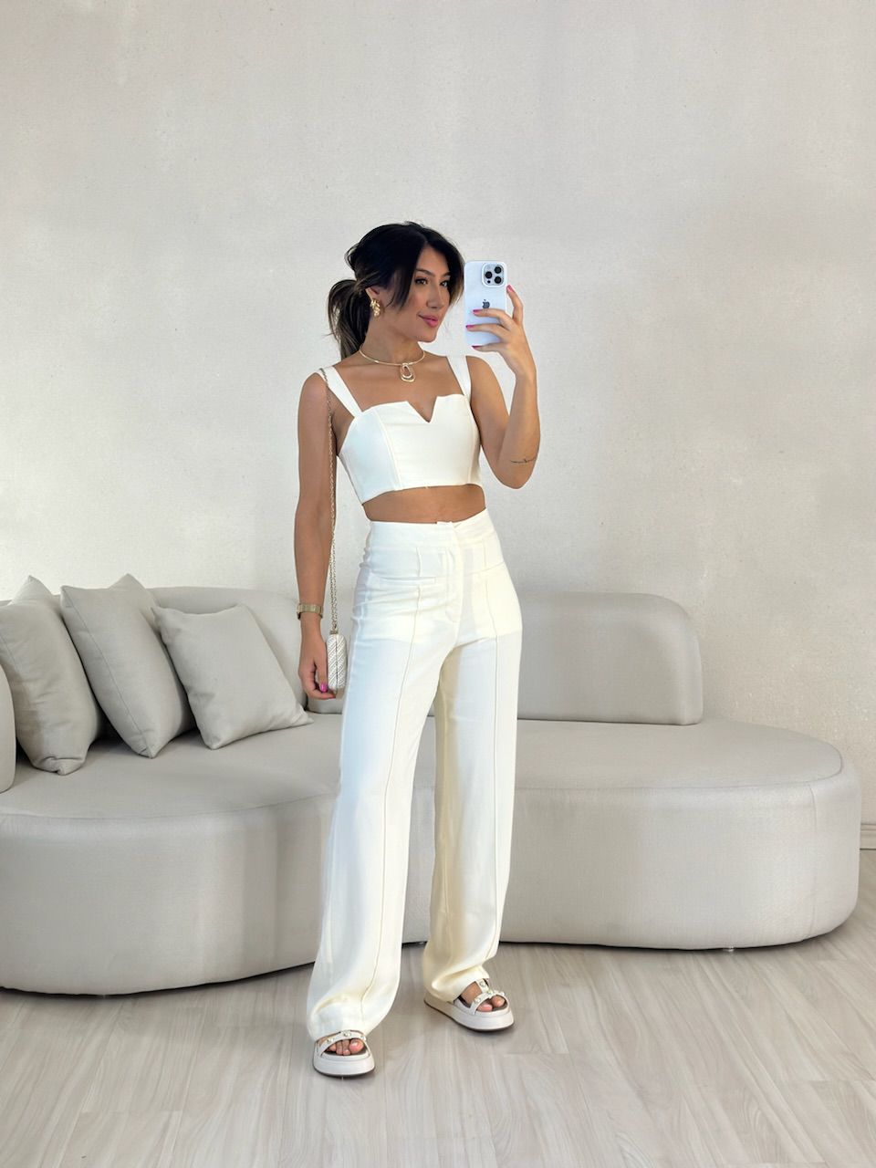 CONJUNTO ROBERTA CALÇA MARFIM - 0054820056 - CAROLLA FERRARO