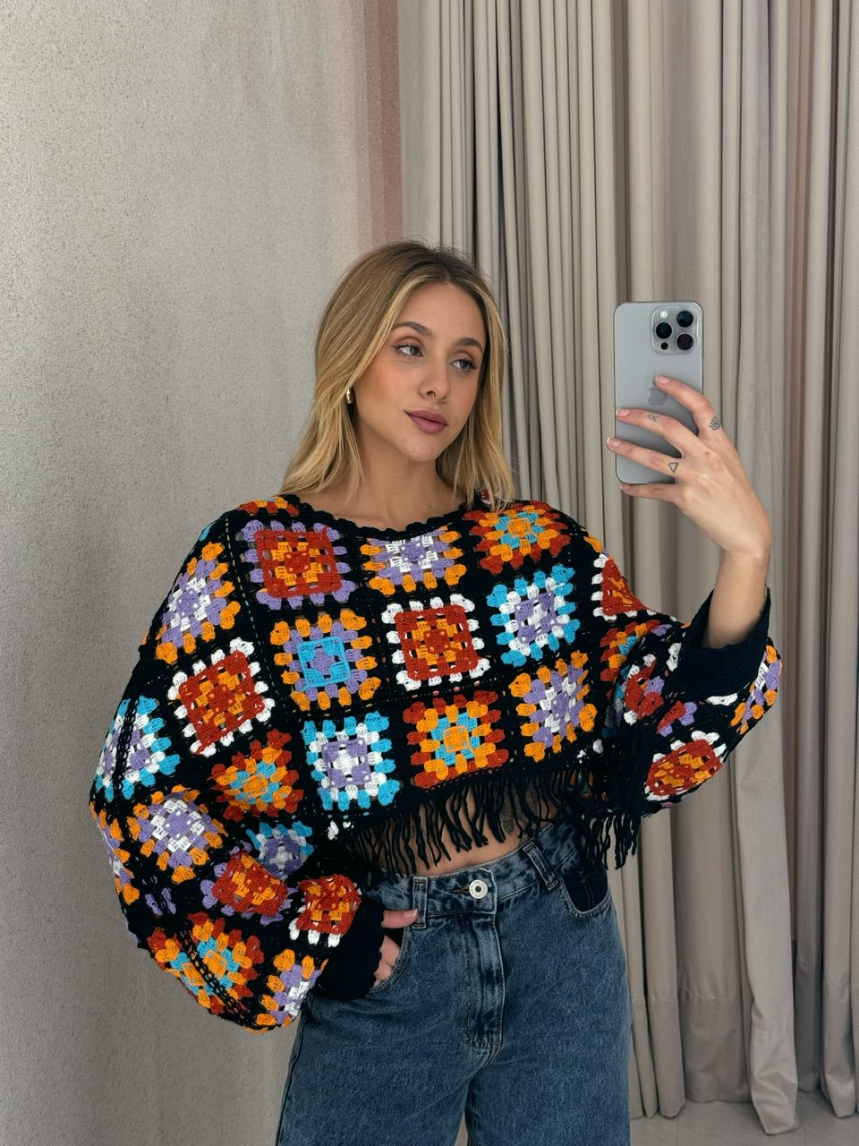 PONCHO CROCHÊ COLORS LILÁS