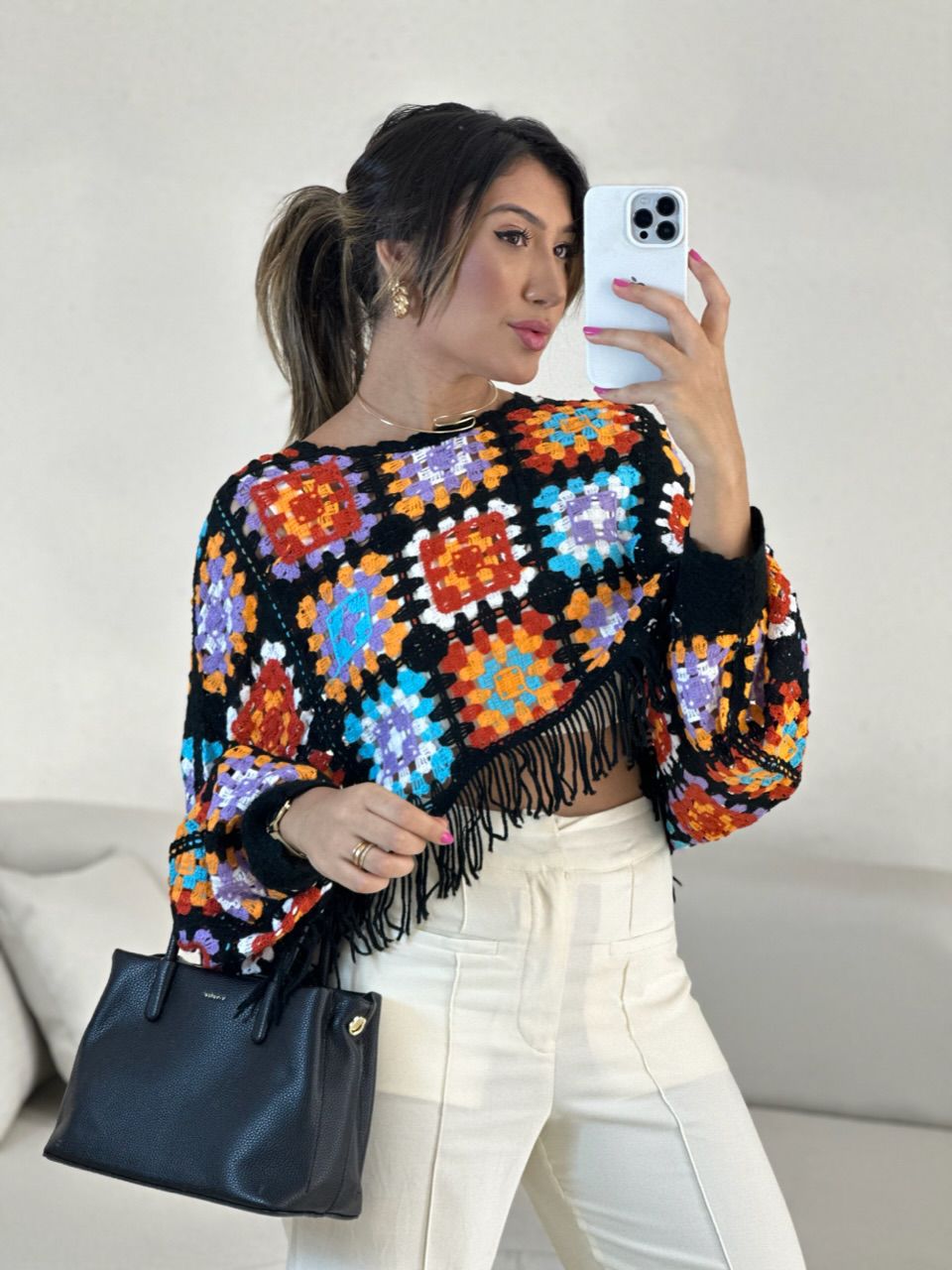 PONCHO CROCHÊ COLORS LILÁS