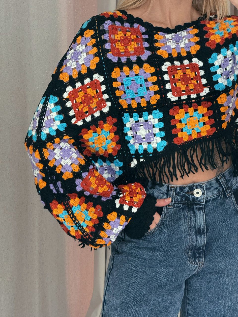 PONCHO CROCHÊ COLORS LILÁS