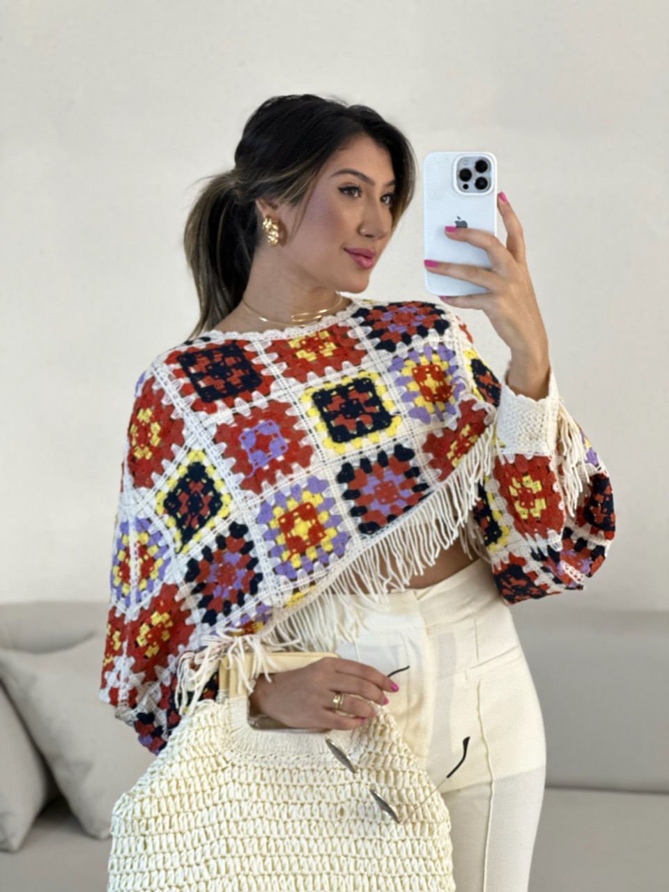 PONCHO CROCHÊ COLORS OFF - 0054840048 - CAROLLA FERRARO
