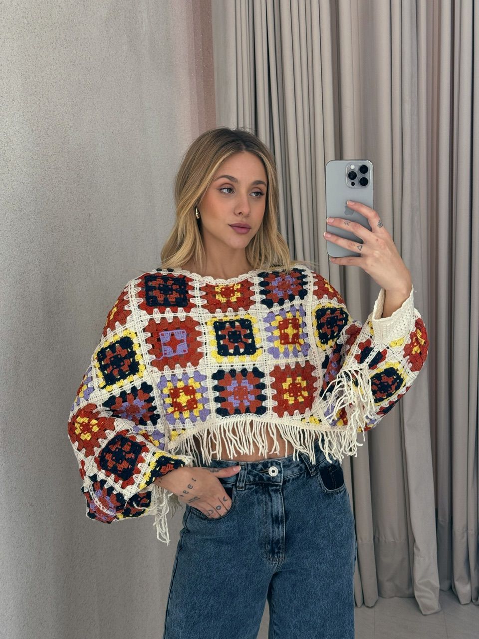 PONCHO CROCHÊ COLORS OFF