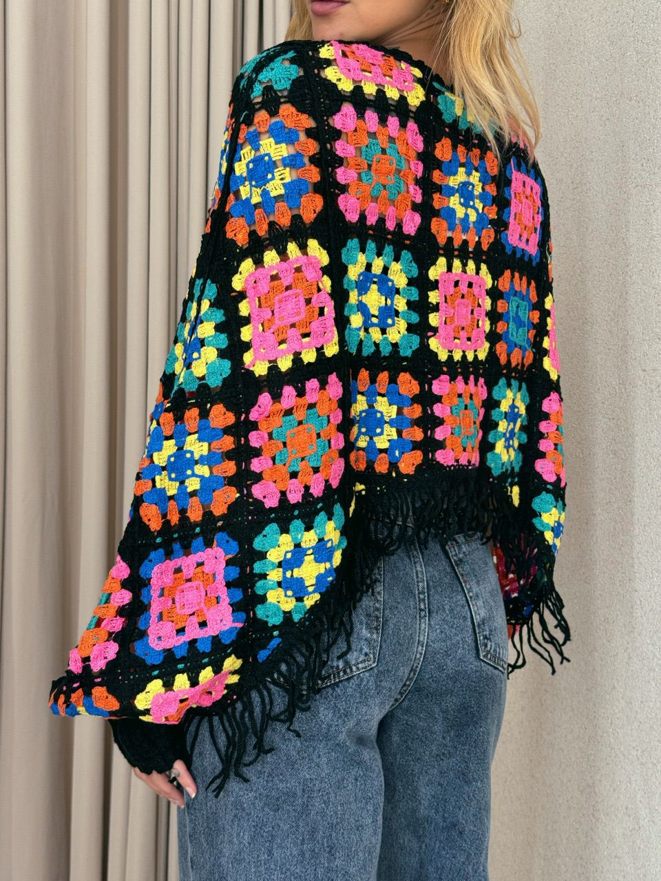 PONCHO CROCHÊ COLORS ROSA
