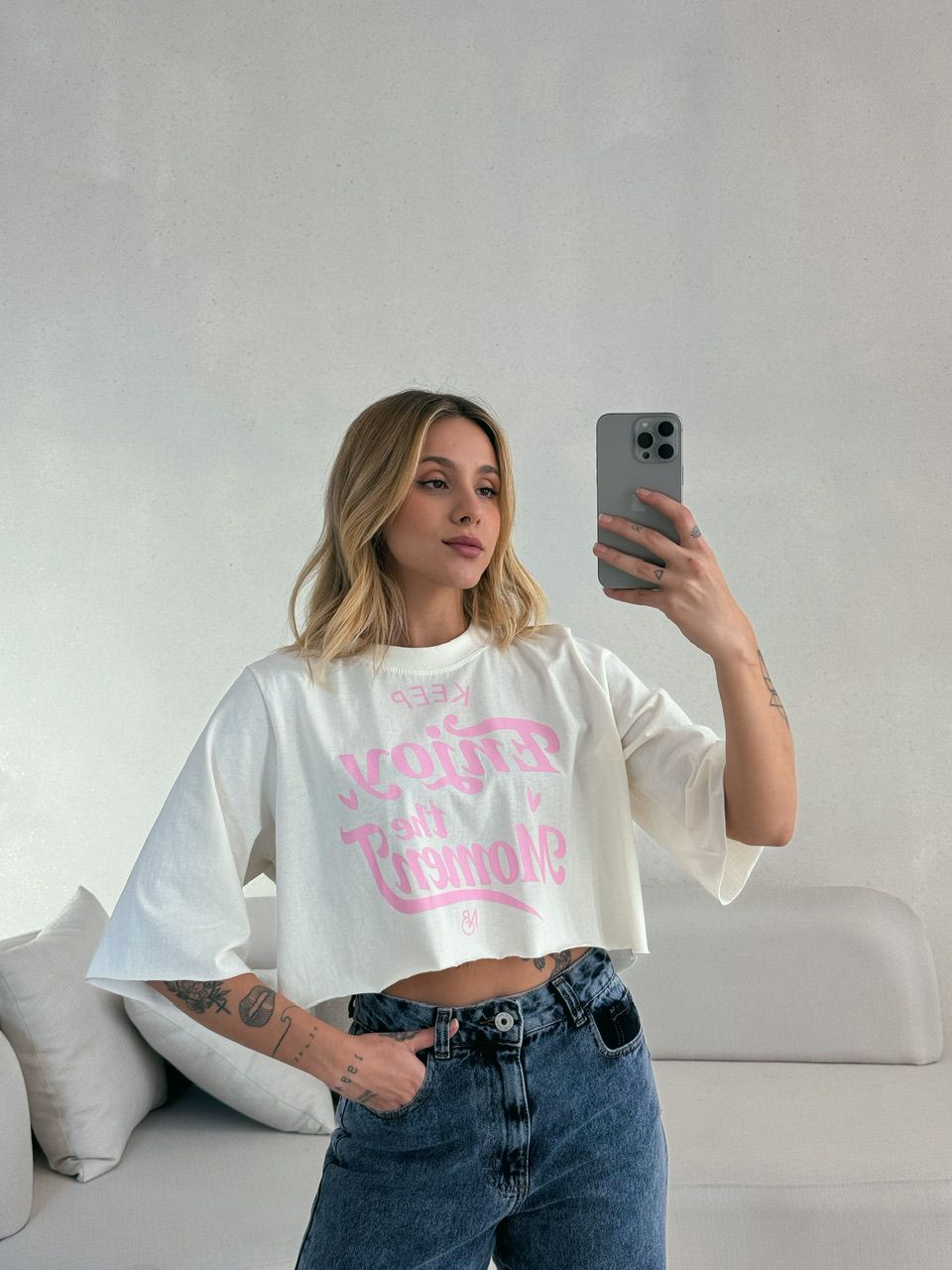 T-SHIRT ENJOY THE MOMENT OFF/ROSA - 0050340369 - CAROLLA FERRARO
