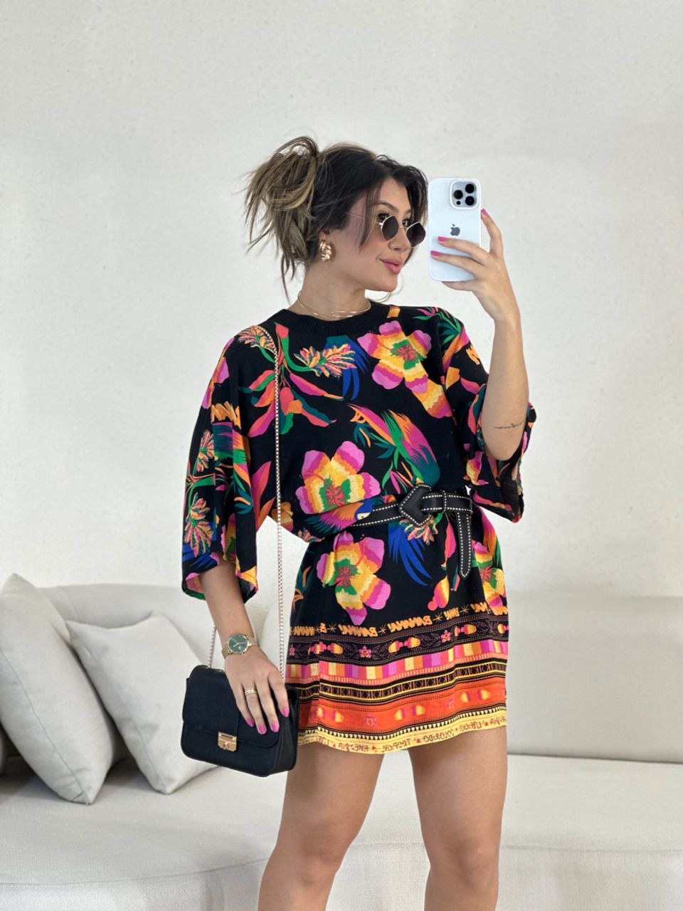 VESTIDO ESTAMPA ARARA PRETO - 0054810032 - CAROLLA FERRARO