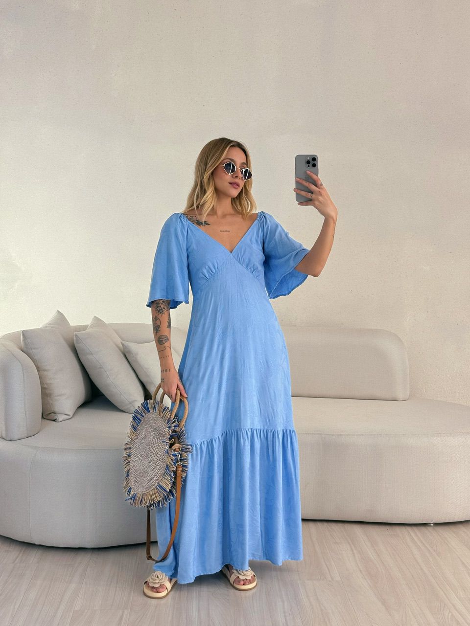 VESTIDO LAUANA MANGA BABY BLUE
