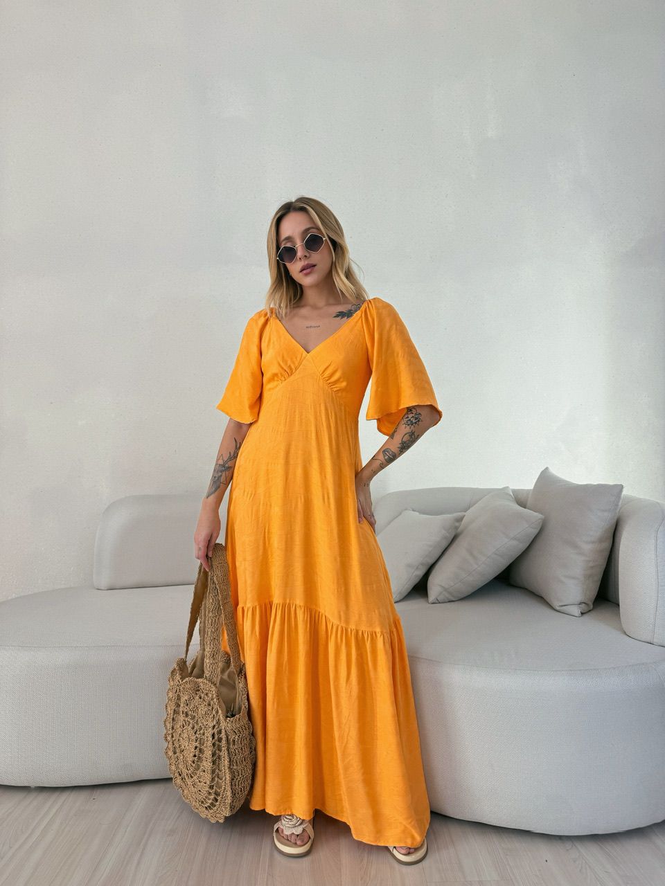 VESTIDO LAUANA MANGA LARANJA