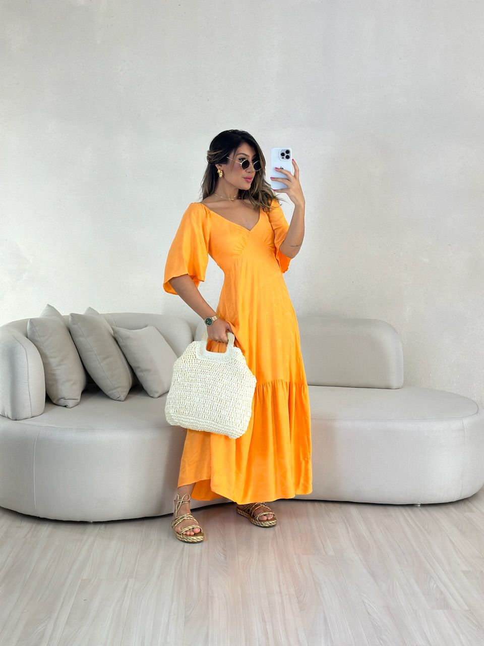 VESTIDO LAUANA MANGA LARANJA