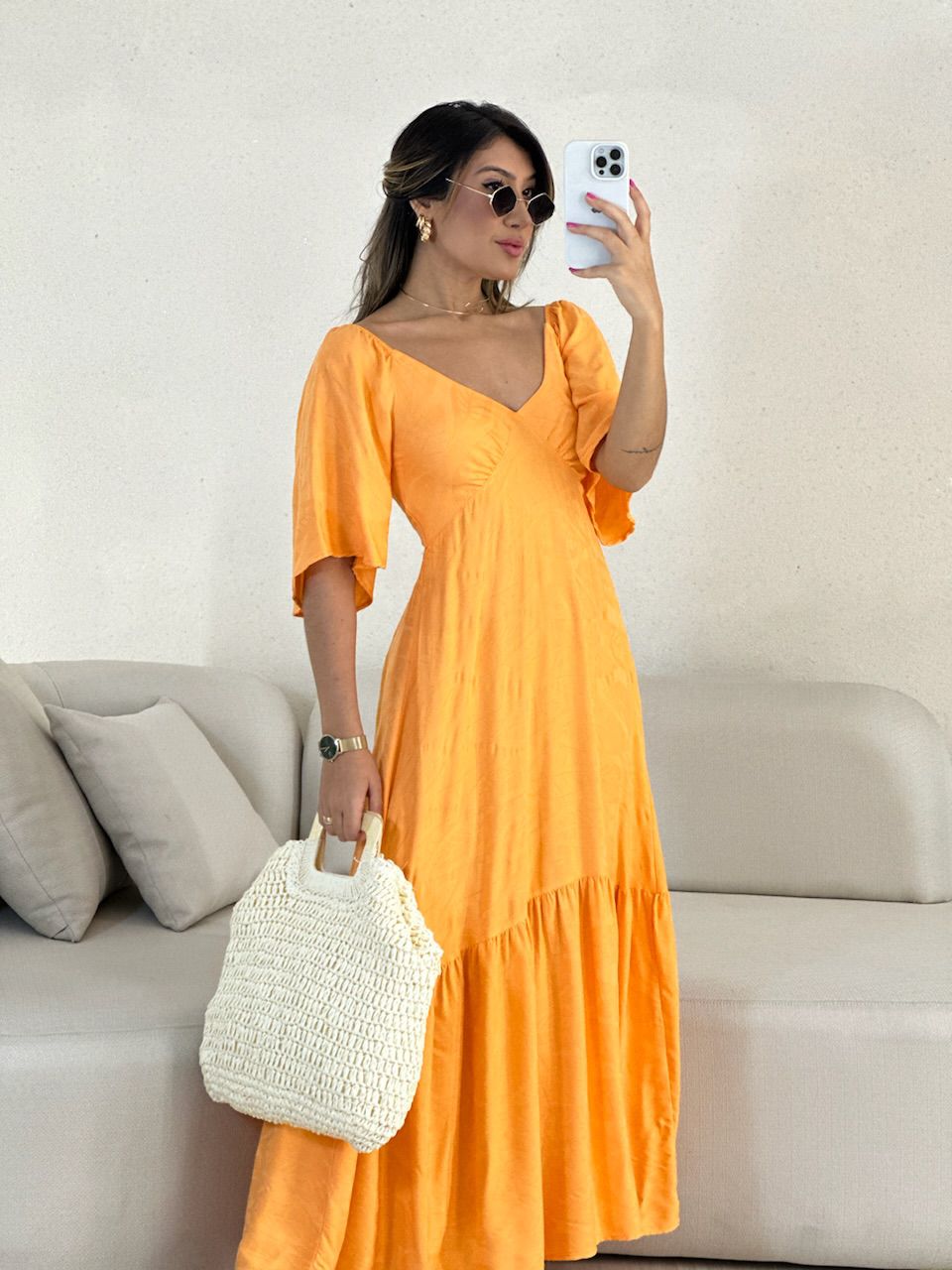 VESTIDO LAUANA MANGA LARANJA