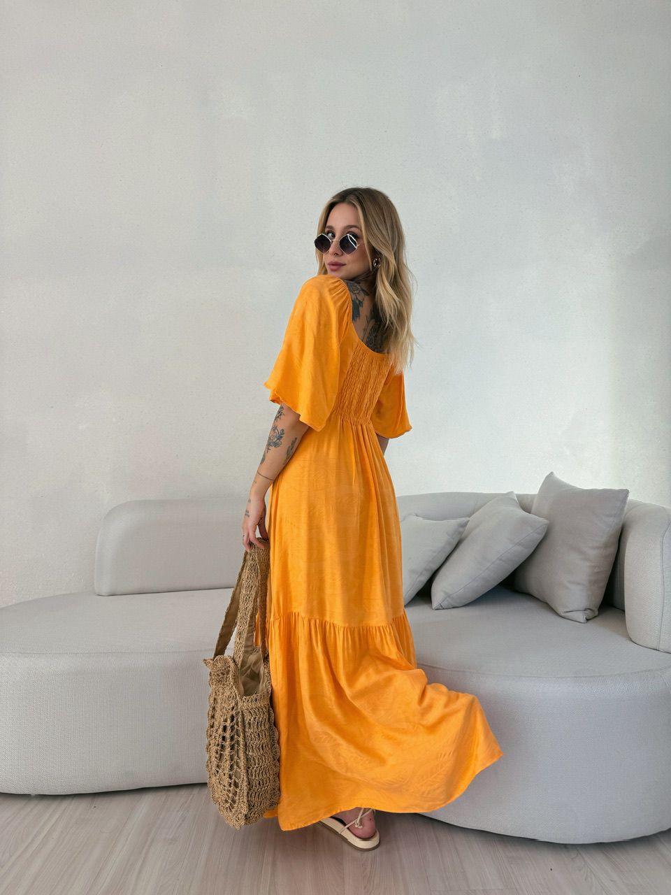 VESTIDO LAUANA MANGA LARANJA