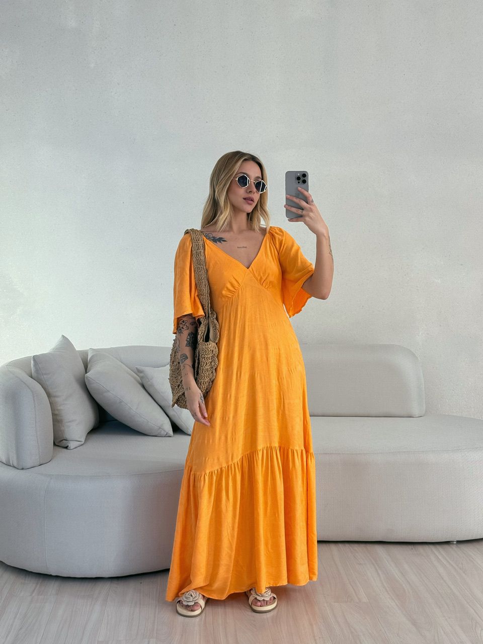VESTIDO LAUANA MANGA LARANJA