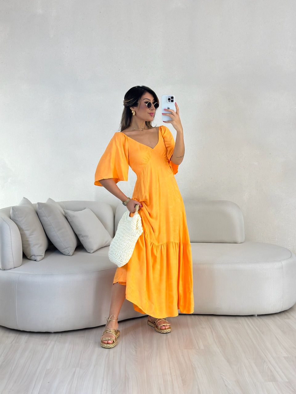 VESTIDO LAUANA MANGA LARANJA