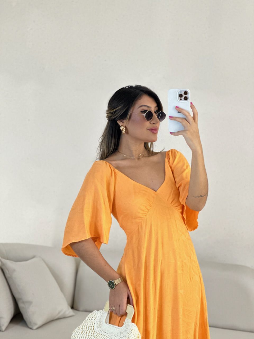 VESTIDO LAUANA MANGA LARANJA