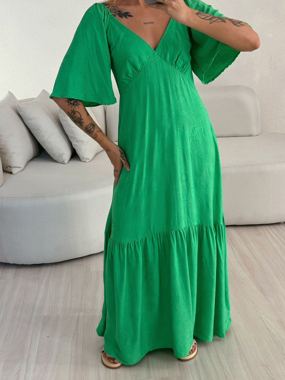 VESTIDO LAUANA MANGA VERDE