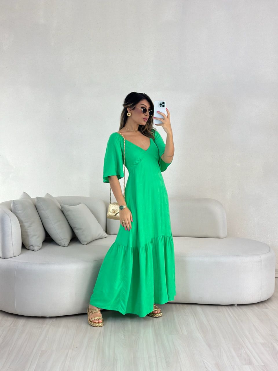 VESTIDO LAUANA MANGA VERDE - 0054780014 - CAROLLA FERRARO
