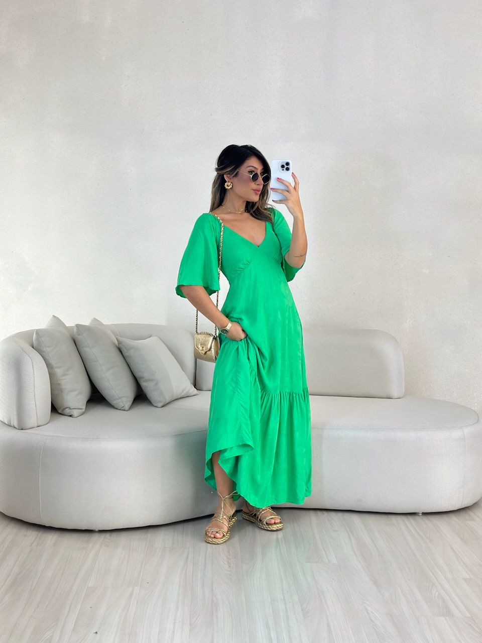 VESTIDO LAUANA MANGA VERDE