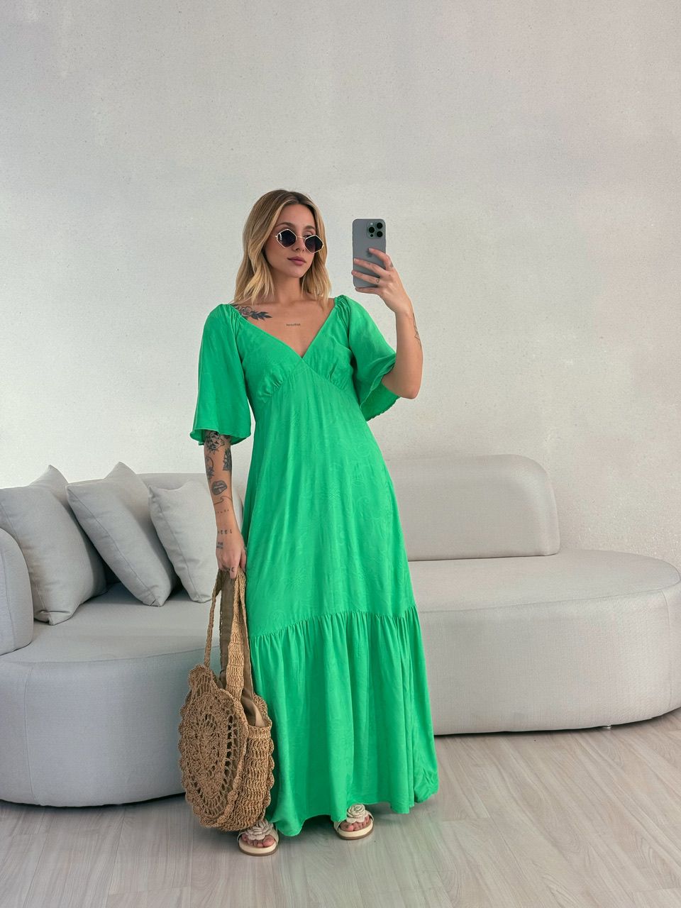 VESTIDO LAUANA MANGA VERDE