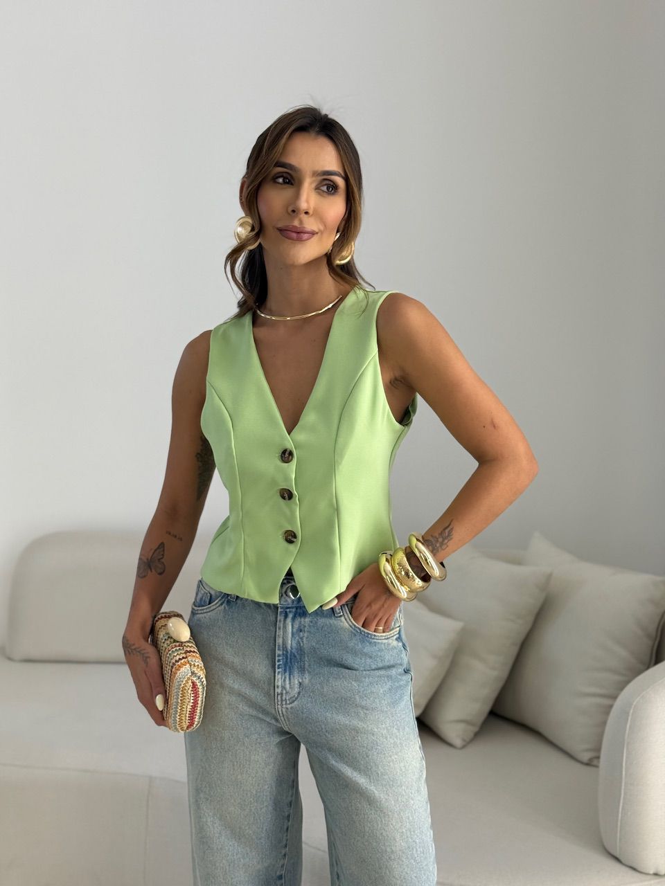 COLETE LOREN ALFAIATARIA VERDE CLARO