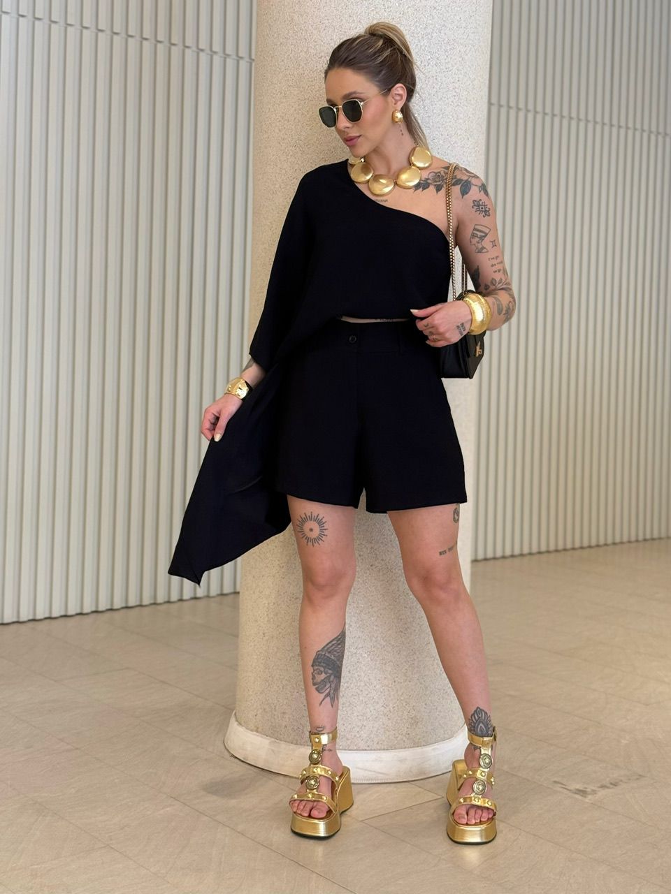 CONJUNTO ATENA NULA MANGA PRETO