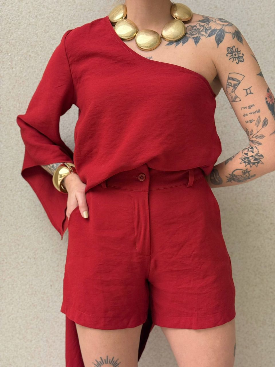 CONJUNTO ATENA NULA MANGA VERMELHO RUBI