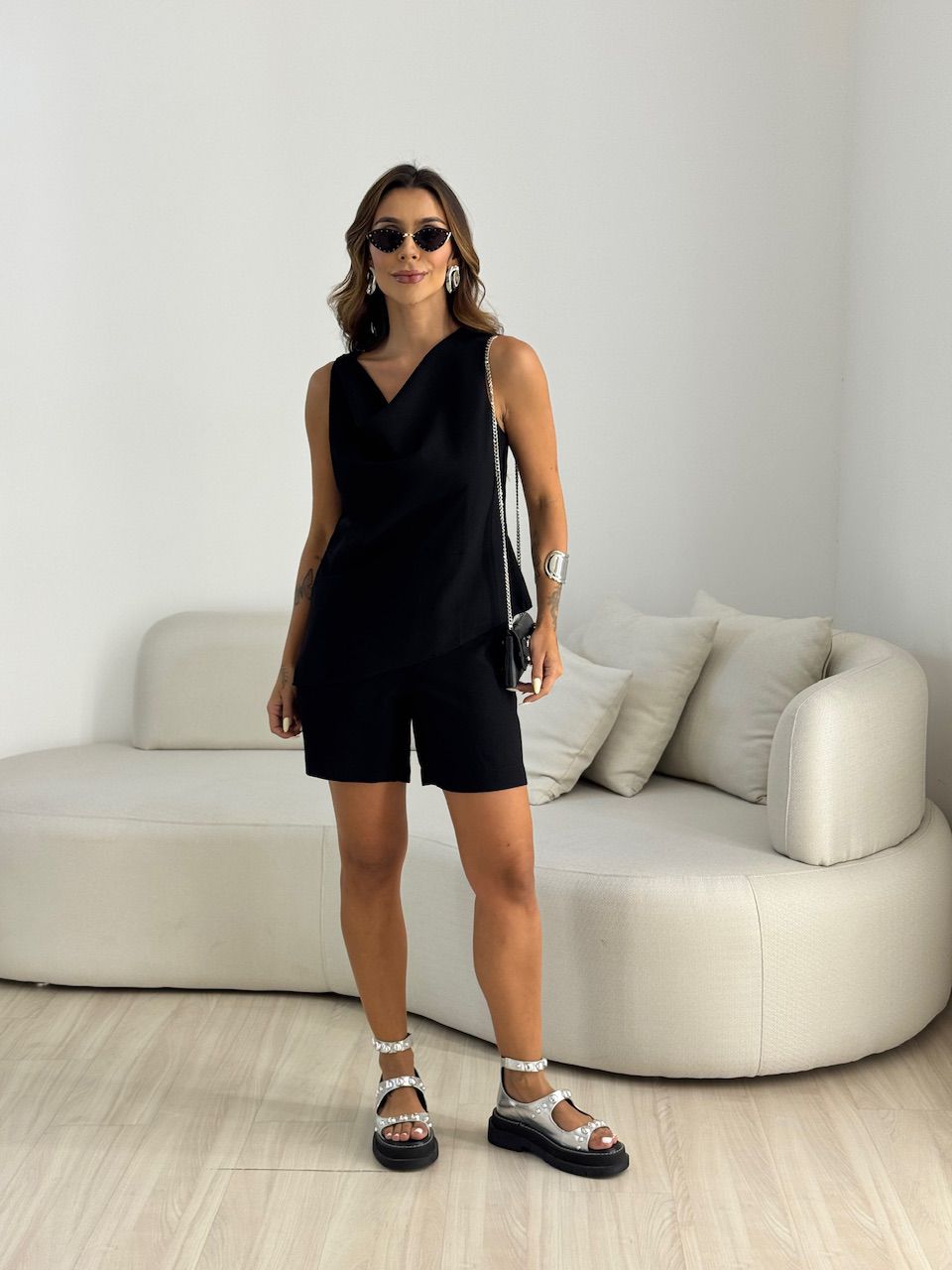CONJUNTO EMILI SHORT PRETO - 0068420032 - CAROLLA FERRARO