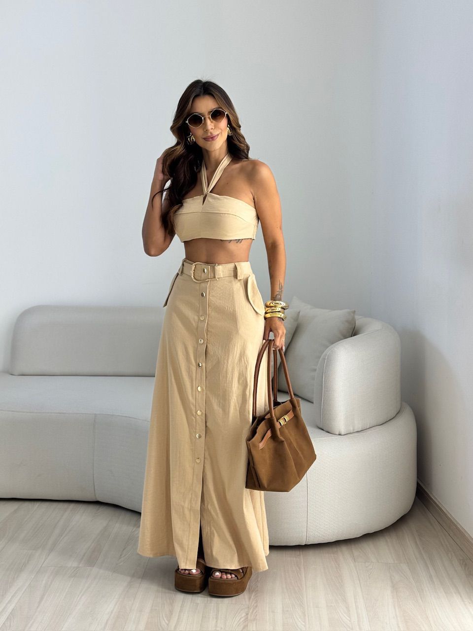 CONJUNTO MAIARA SAIA LONGA NUDE - 0068440049 - CAROLLA FERRARO