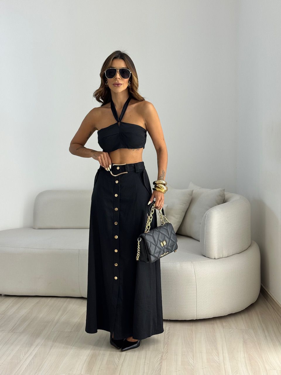 CONJUNTO MAIARA SAIA LONGA PRETO