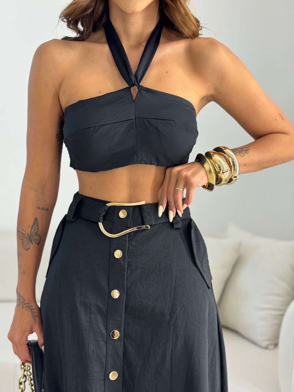 CONJUNTO MAIARA SAIA LONGA PRETO