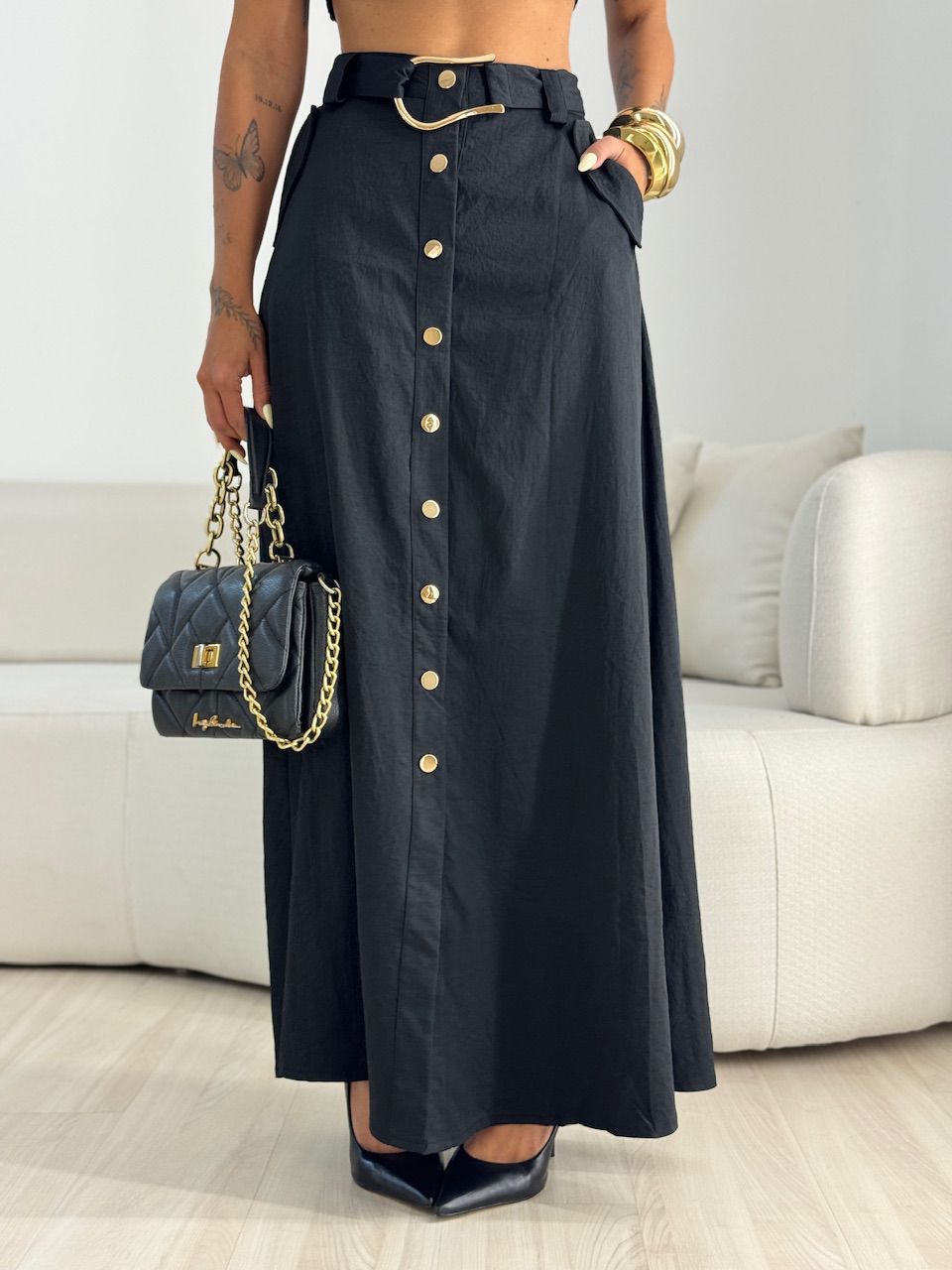 CONJUNTO MAIARA SAIA LONGA PRETO