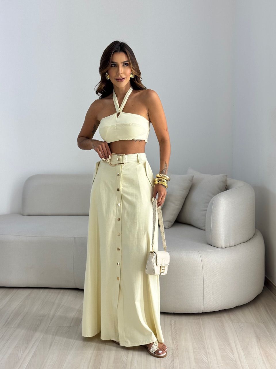 CONJUNTO MAIARA SAIA LONGA YELLOW BUTTER - 0068440... - CAROLLA FERRARO