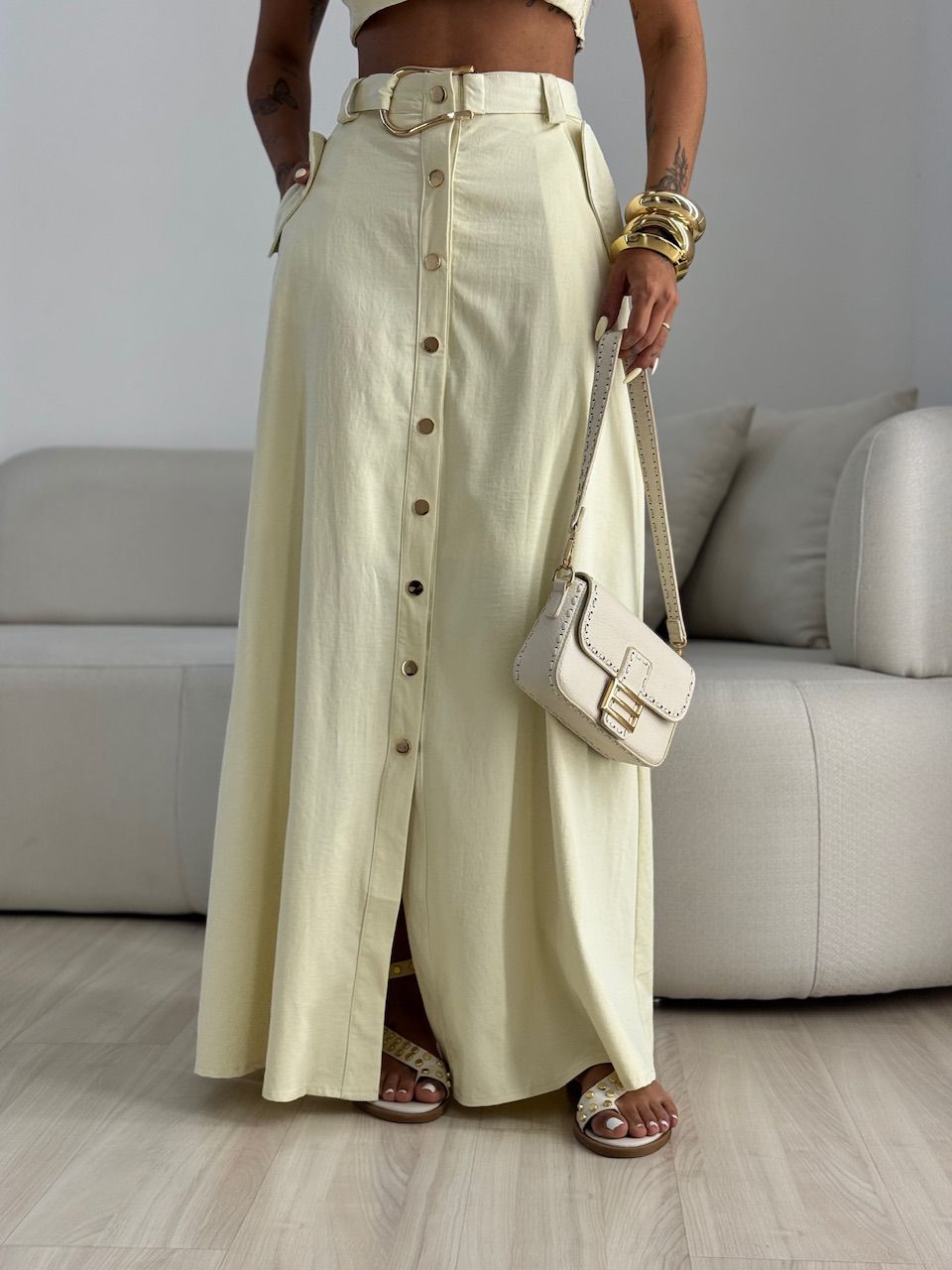 CONJUNTO MAIARA SAIA LONGA YELLOW BUTTER