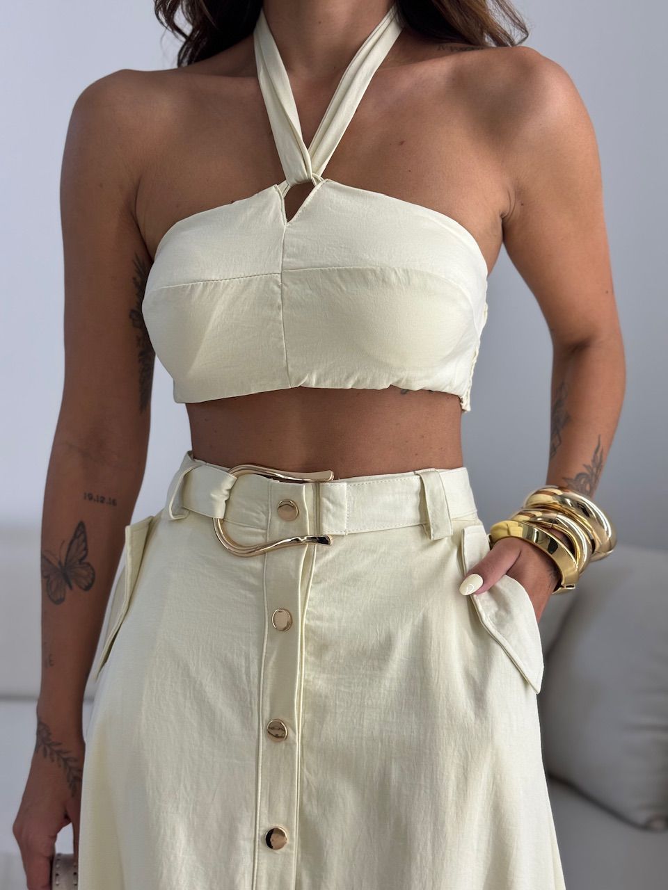 CONJUNTO MAIARA SAIA LONGA YELLOW BUTTER