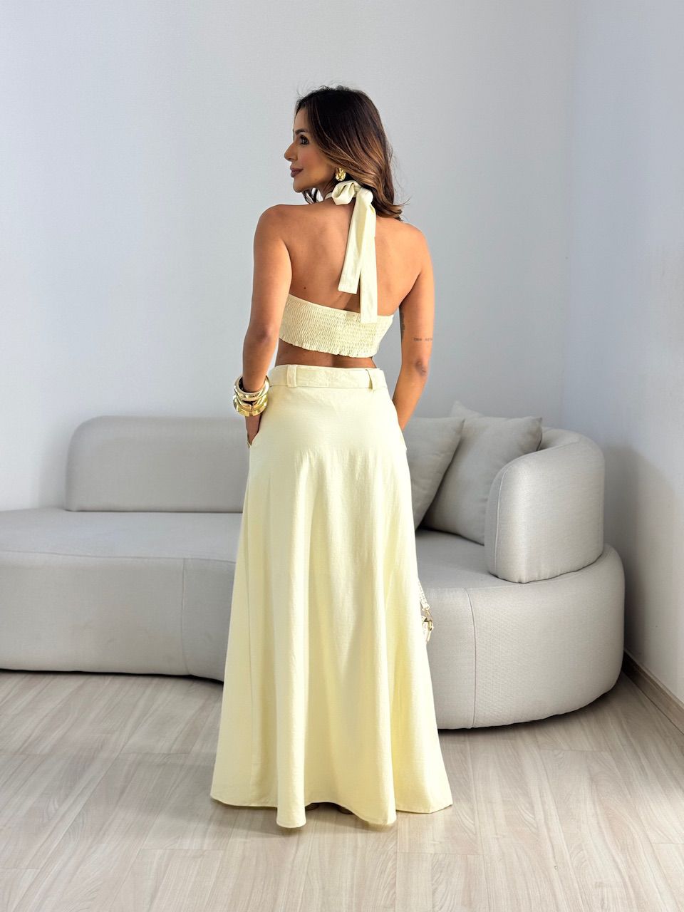 CONJUNTO MAIARA SAIA LONGA YELLOW BUTTER
