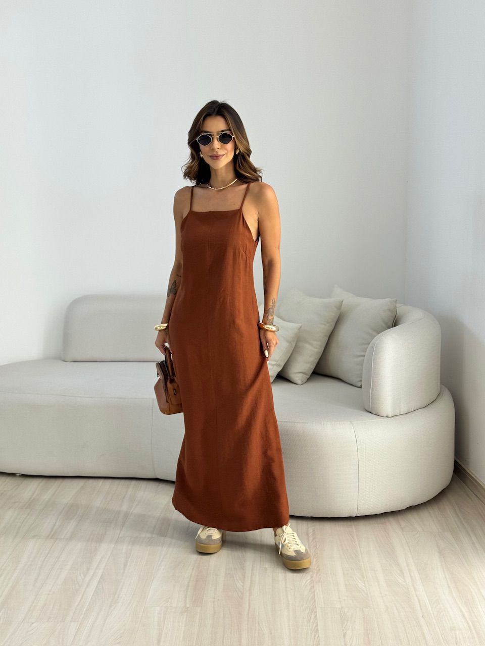 VESTIDO CIBELE ALÇA MARROM