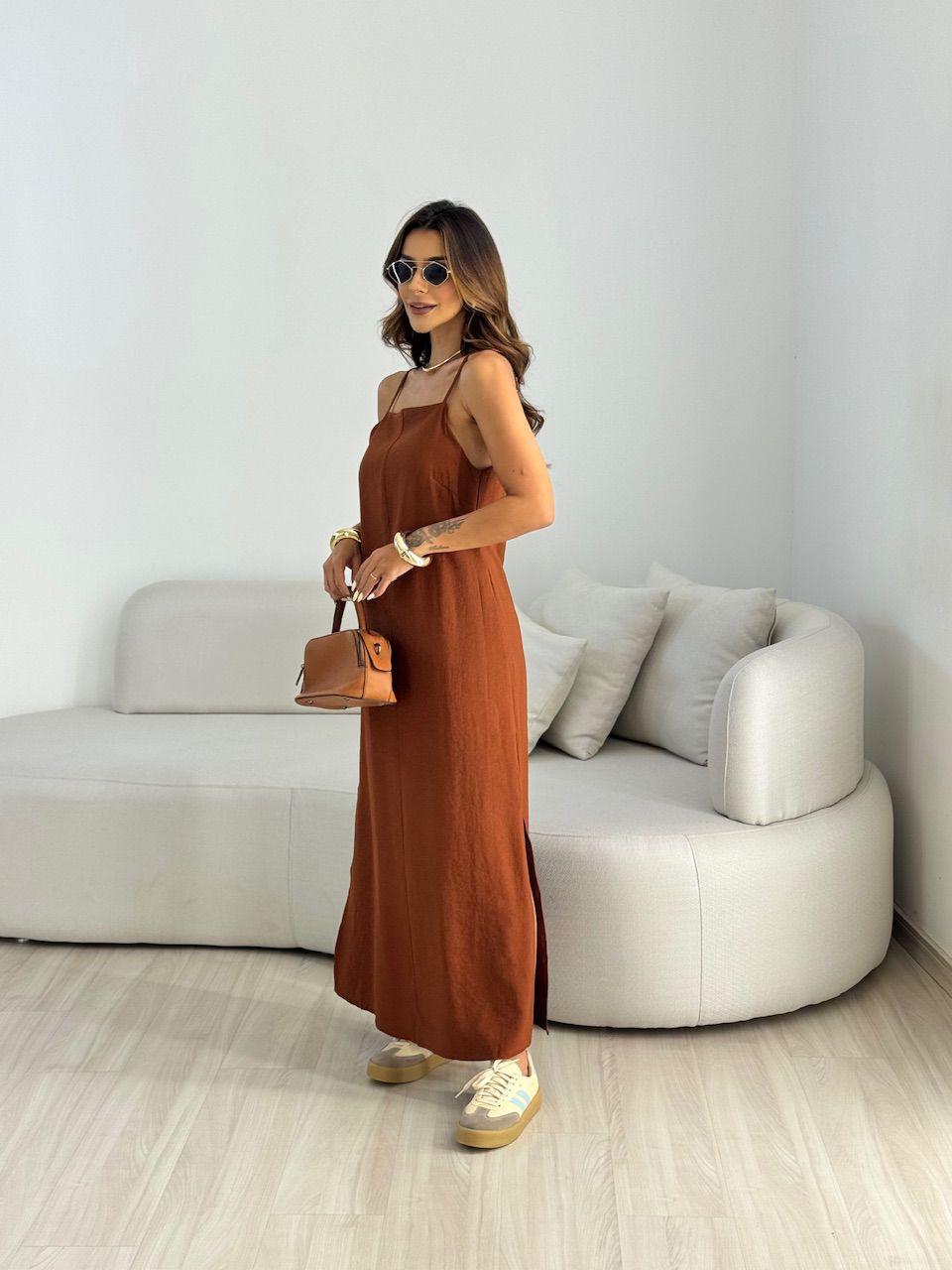 VESTIDO CIBELE ALÇA MARROM