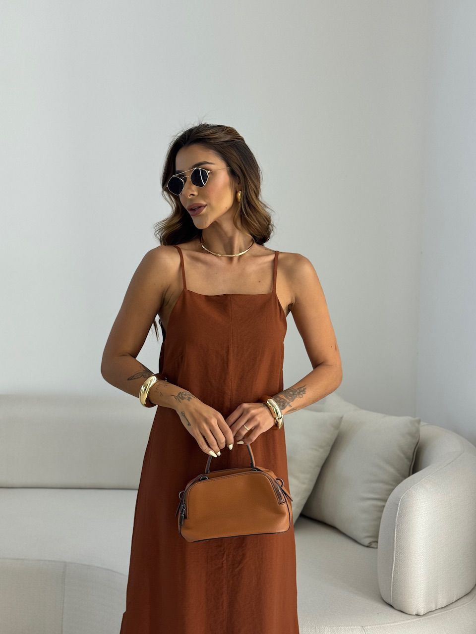 VESTIDO CIBELE ALÇA MARROM