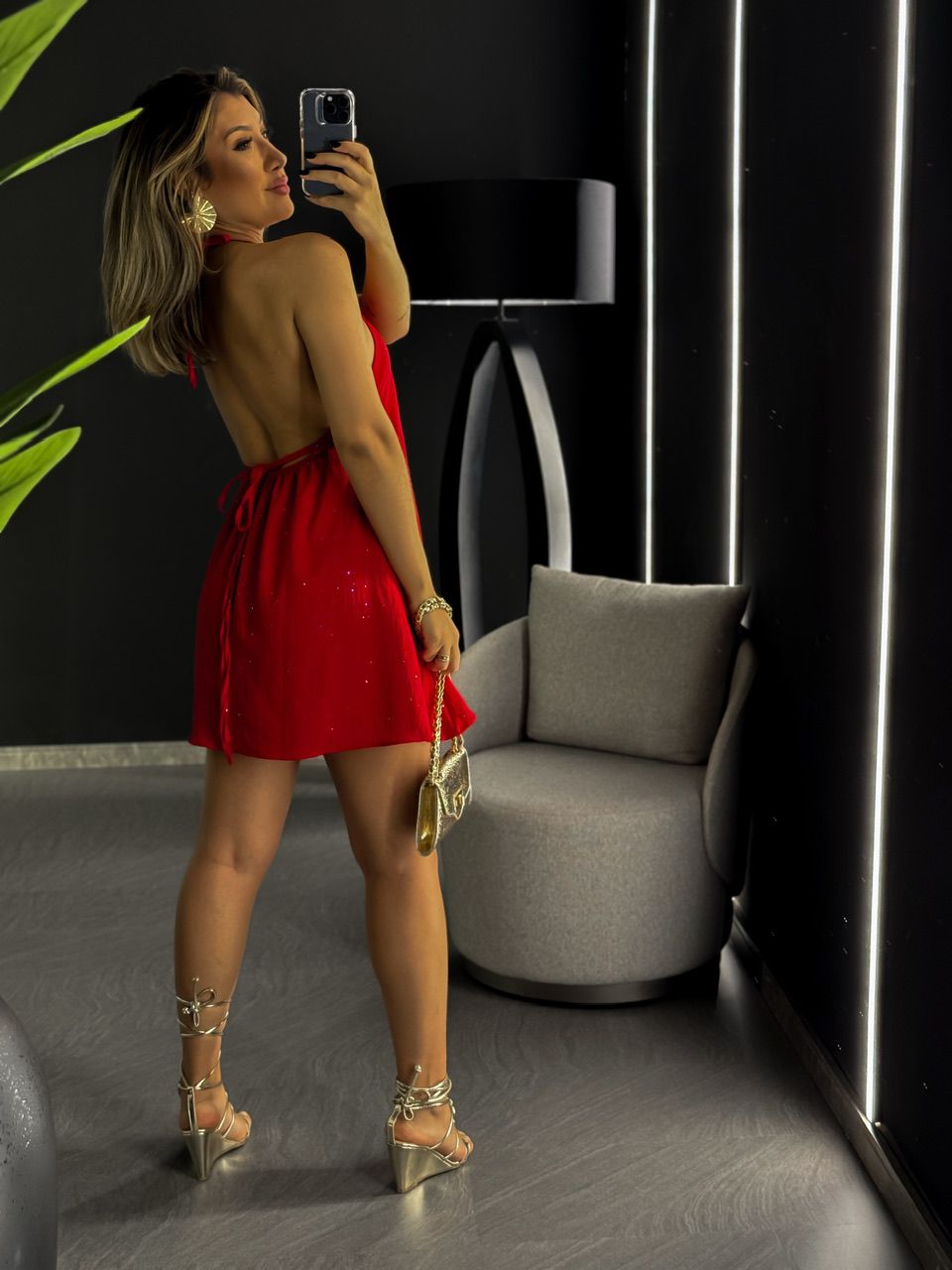 VESTIDO BRILHO FRENTE ÚNICA VERMELHO